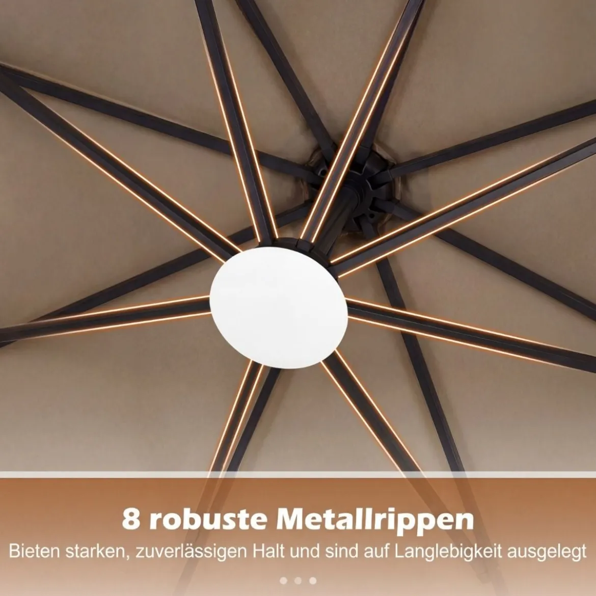 Sonnenschirm mit Ständer & LED-Leuchten & Kurbel 360° Drehbar Ampelschirm Marktschirm