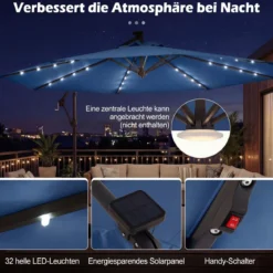 Sonnenschirm mit Ständer & LED-Leuchten & Kurbel 360° Drehbar Ampelschirm Marktschirm