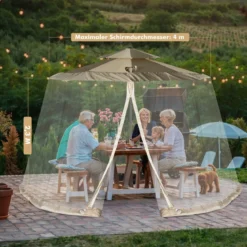 Sonnenschirm-Moskitonetz Terrassenschirm-Netz mit 2 Türen mit Doppelreißverschluss