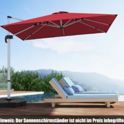 Sonnenschirm rechteckig 300 x 300 cm großer Ampelschirm mit Kurbel Weinrot