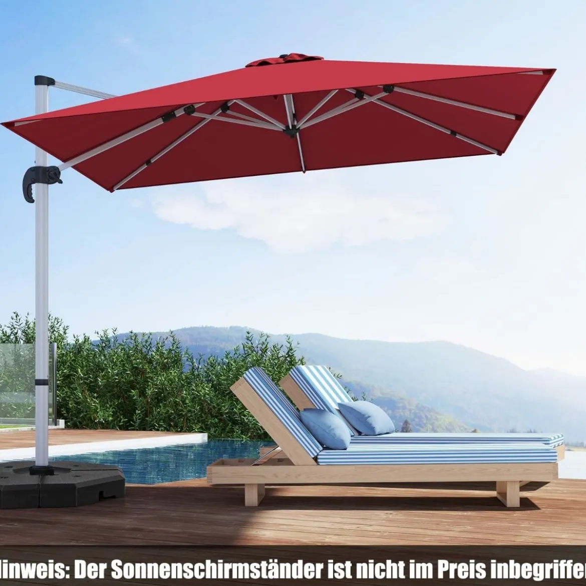 Sonnenschirm rechteckig 300 x 300 cm großer Ampelschirm mit Kurbel Weinrot