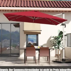 Sonnenschirm rechteckig 300 x 300 cm großer Ampelschirm mit Kurbel Weinrot