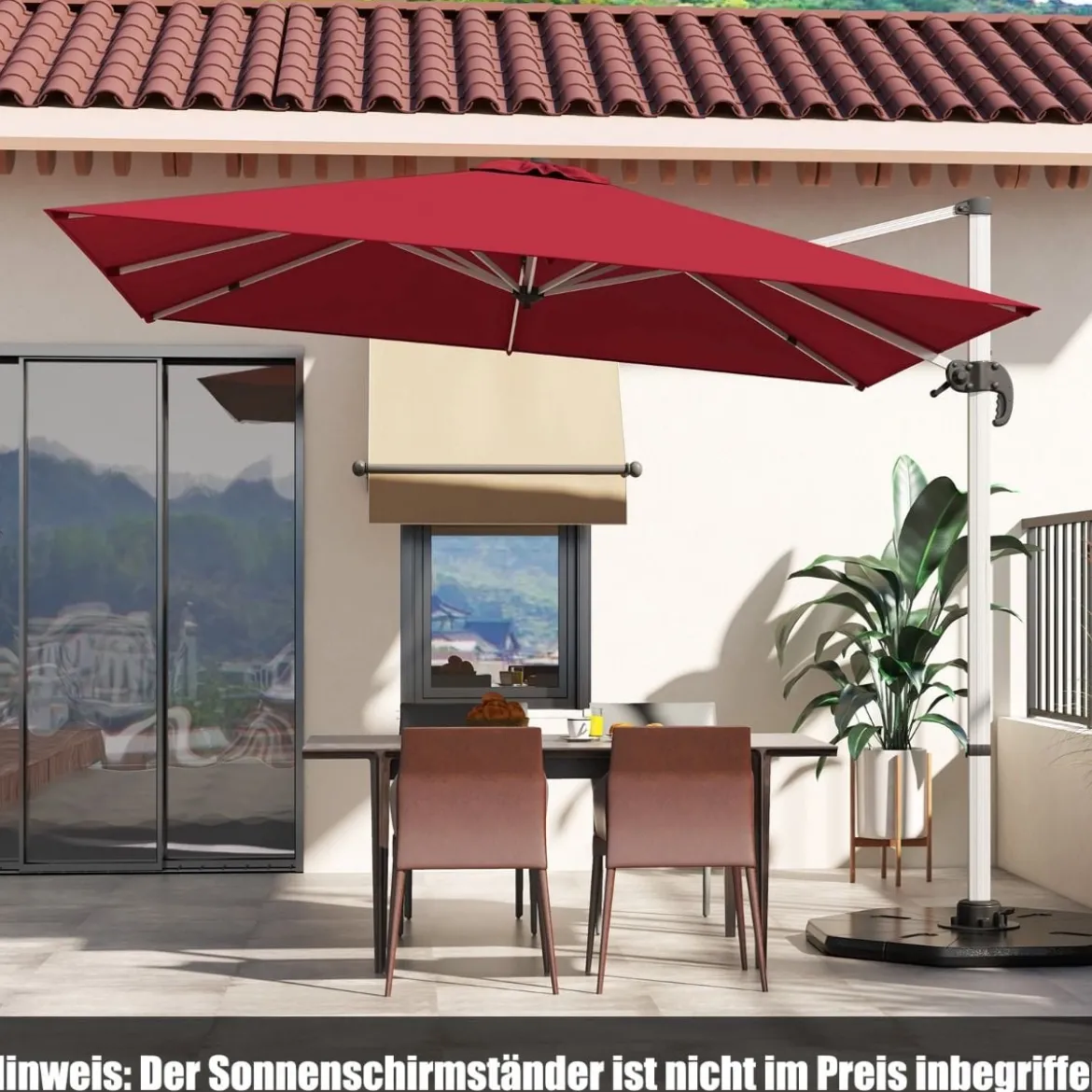 Sonnenschirm rechteckig 300 x 300 cm großer Ampelschirm mit Kurbel Weinrot