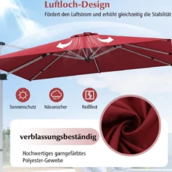 Sonnenschirm rechteckig 300 x 300 cm großer Ampelschirm mit Kurbel Weinrot