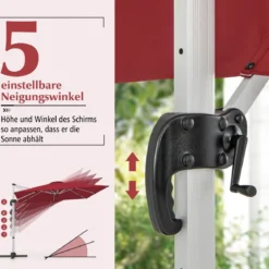 Sonnenschirm rechteckig 300 x 300 cm großer Ampelschirm mit Kurbel Weinrot