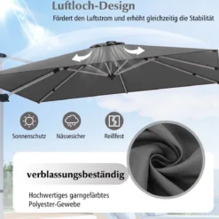 Sonnenschirm rechteckig 300 x 300 cm großer Ampelschirm mit Kurbel Grau