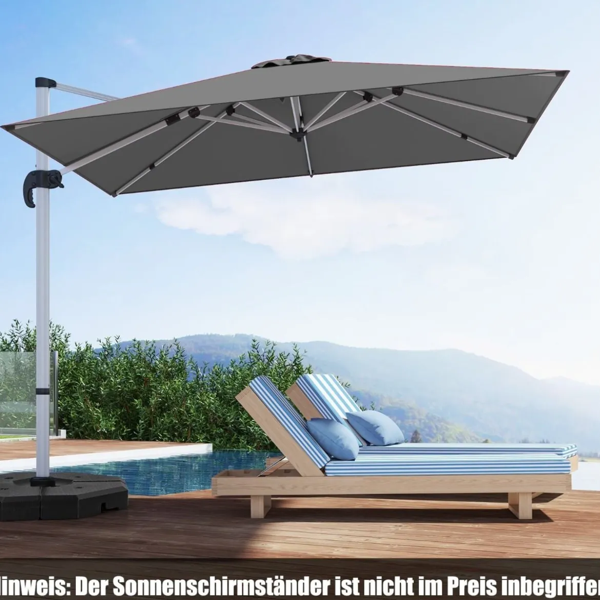 Sonnenschirm rechteckig 300 x 300 cm großer Ampelschirm mit Kurbel Grau