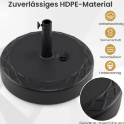 Sonnenschirmständer aus HDPE Runder Sonnenschirmfuß mit Griff für Schirmstiel 39-49 mm Schwarz