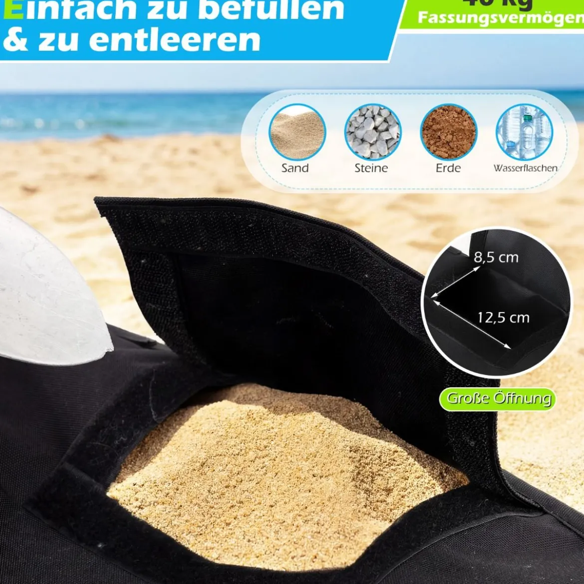 Sonnenschirmständer 40 kg Befüllbar mit Sand Tragbarer Schirmgewicht Schirmständer Schwarz