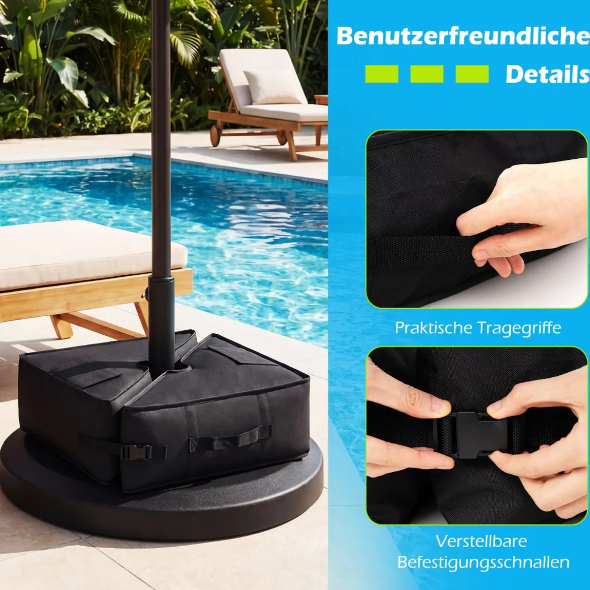Sonnenschirmständer 40 kg Befüllbar mit Sand Tragbarer Schirmgewicht Schirmständer Schwarz
