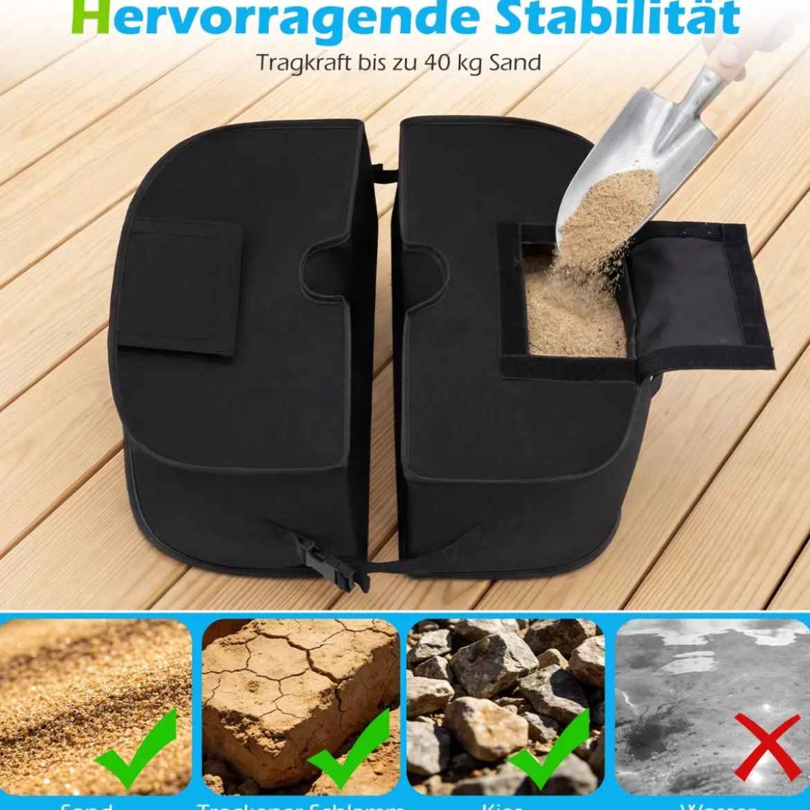 Sonnenschirmständer 40 kg Befüllbar mit Sand Tragbarer Schirmständer Schirmhalter Schwarz