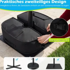 Sonnenschirmständer 40 kg Befüllbar mit Sand Tragbarer Schirmständer Schirmhalter Schwarz