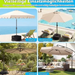Sonnenschirmständer 40 kg Befüllbar mit Sand Tragbarer Schirmständer Schirmhalter Schwarz