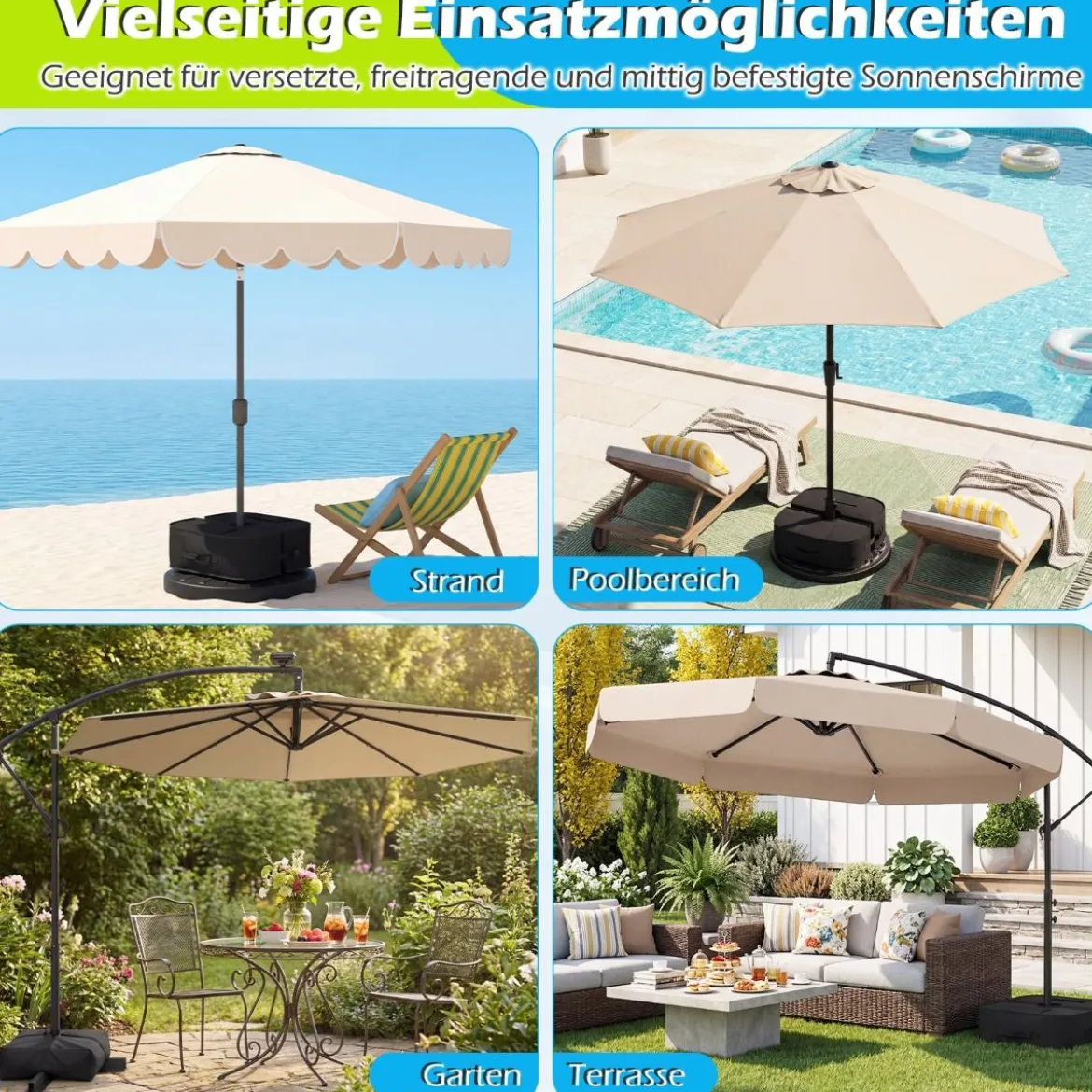 Sonnenschirmständer 40 kg Befüllbar mit Sand Tragbarer Schirmständer Schirmhalter Schwarz