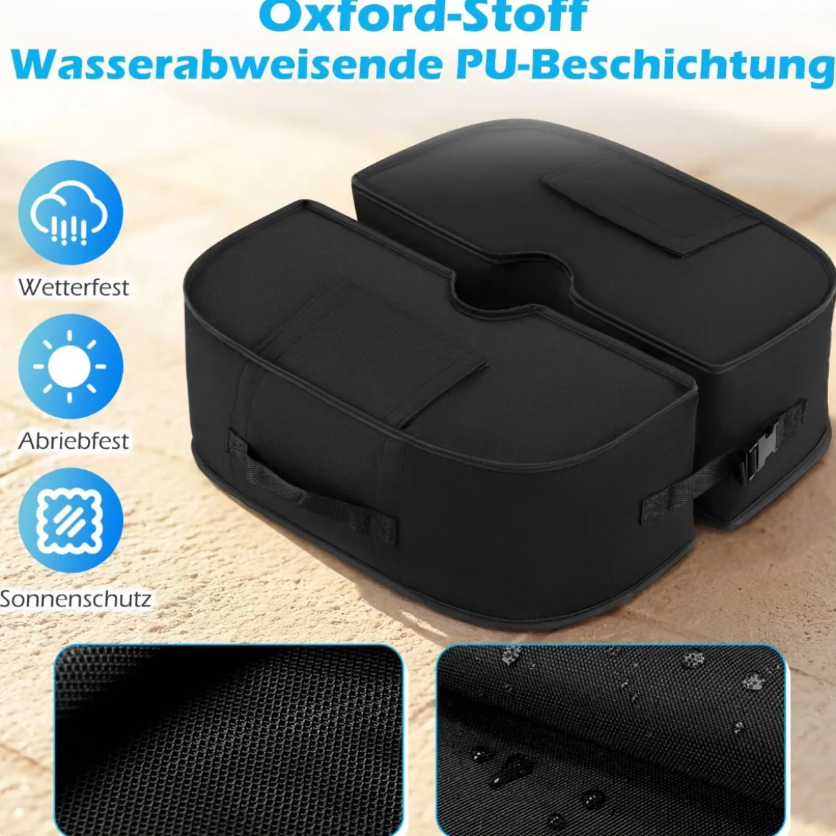 Sonnenschirmständer 40 kg Befüllbar mit Sand Tragbarer Schirmständer Schirmhalter Schwarz