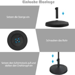 Sonnenschirmständer 22 kg Schirmständer aus Kunstharz in Rattanoptik 52 x 36 cm Schwarz