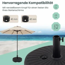 Sonnenschirmständer 22 Liter / 25 kg Befüllbar Schirmständer für Schirmstangen von 38 / 48 mm