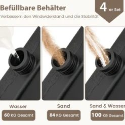 Sonnenschirmständer 60 Liter / 84 kg Befüllbar Schirmgewicht Ampelschirmständer Schwarz