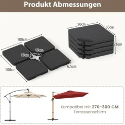 Sonnenschirmständer 60 Liter / 84 kg Befüllbar Schirmgewicht Ampelschirmständer Schwarz