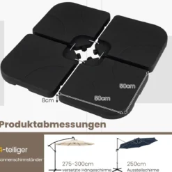Sonnenschirmständer 60 L / 68 kg befüllbar mit Wasser oder Sand Schwarz 50 x 50 cm