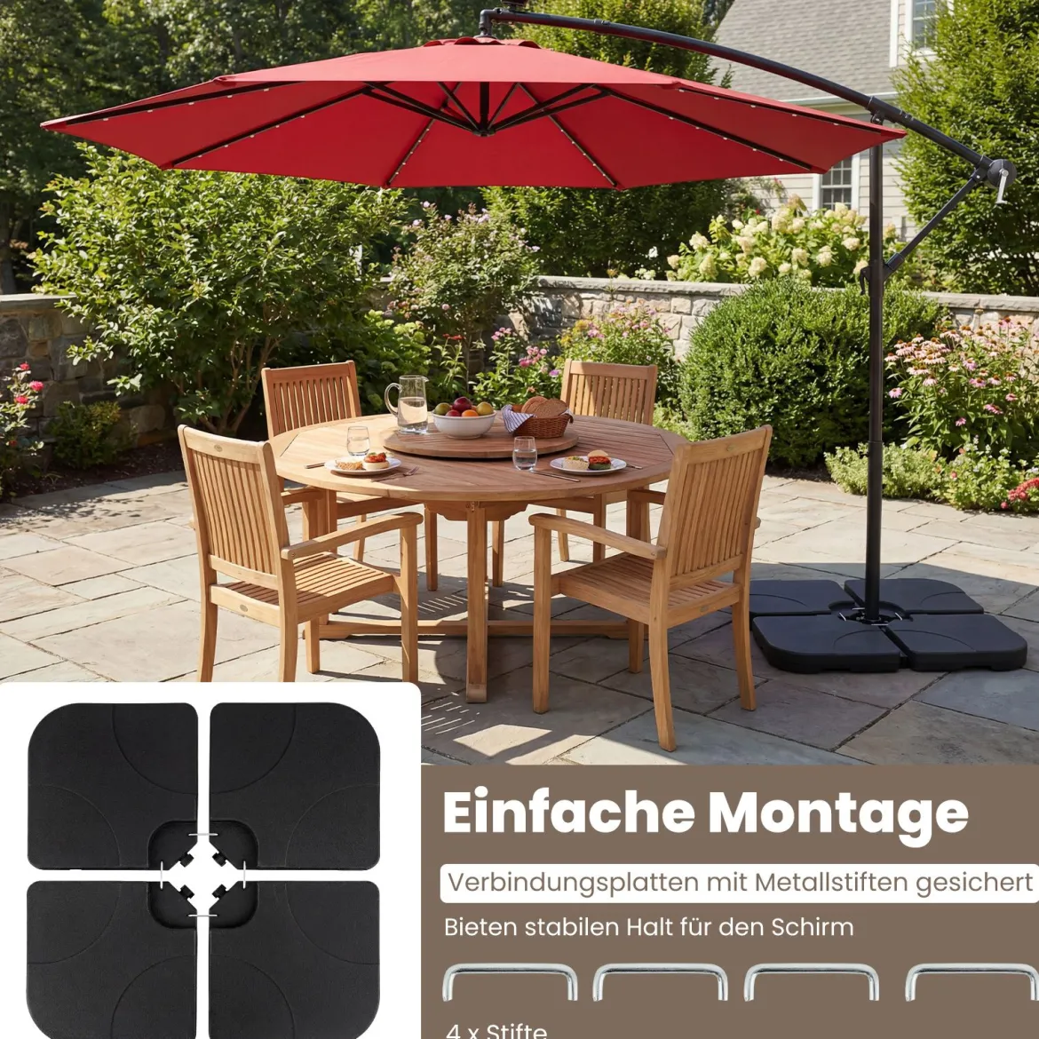 Sonnenschirmständer 60 L / 68 kg befüllbar mit Wasser oder Sand Schwarz 50 x 50 cm