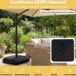 Sonnenschirmständer mit Rollen befüllbar Schwerlast Metall Querträger 81cm quadratisch