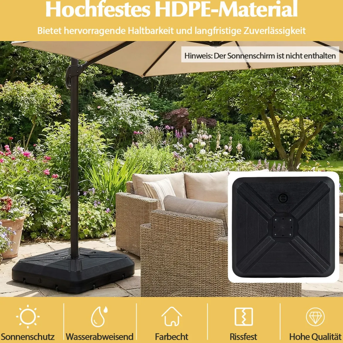 Sonnenschirmständer mit Rollen befüllbar Schwerlast Metall Querträger 81cm quadratisch
