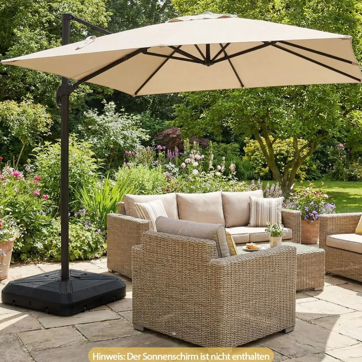 Sonnenschirmständer mit Rollen befüllbar Schwerlast Metall Querträger 81cm quadratisch