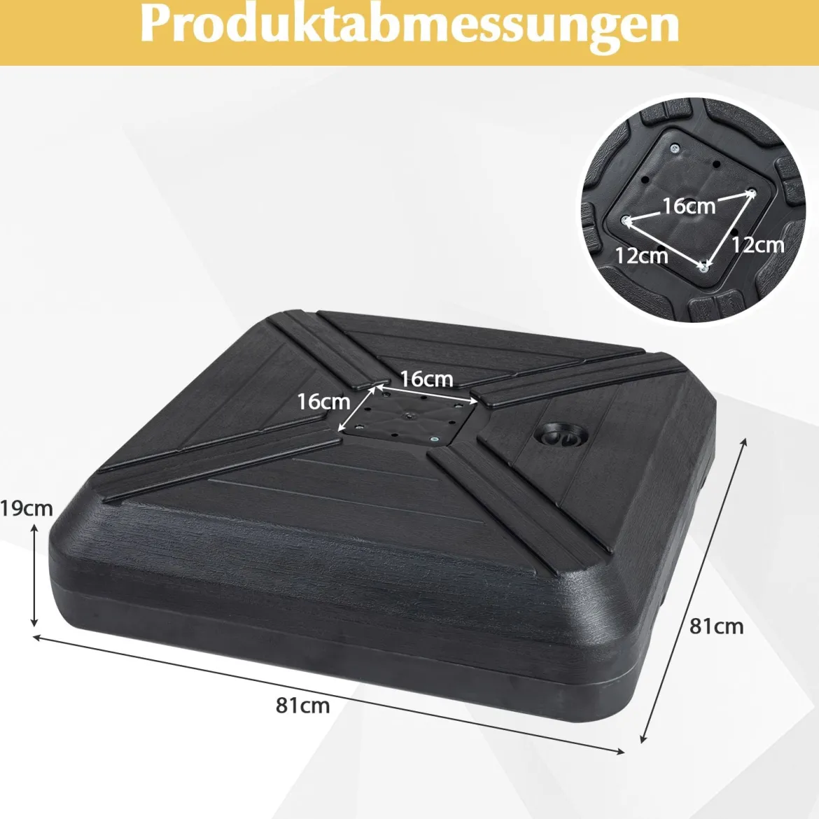 Sonnenschirmständer mit Rollen befüllbar Schwerlast Metall Querträger 81cm quadratisch