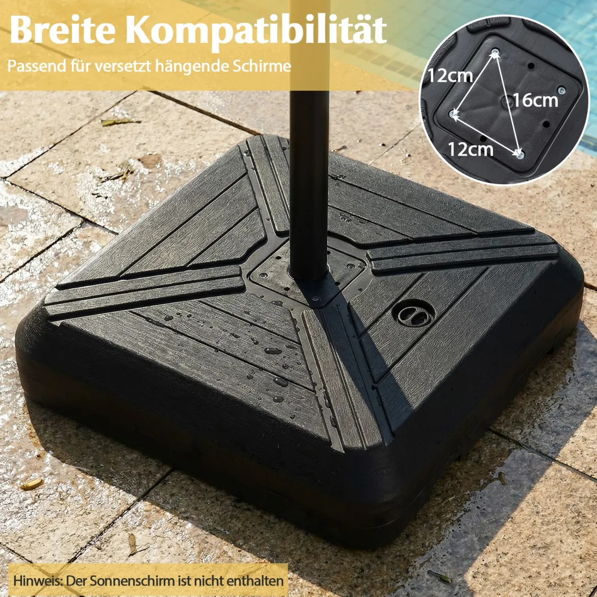 Sonnenschirmständer mit Rollen befüllbar Schwerlast Metall Querträger 81cm quadratisch