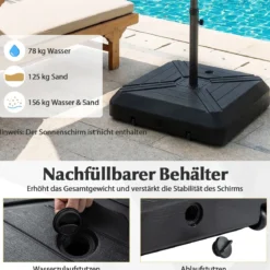 Sonnenschirmständer mit Rollen befüllbar Schwerlast Metall Querträger 81cm quadratisch
