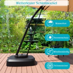Sonnenschirmständer mit Rollen 150kg befüllbar rollbar Schirmständer für große Ampelschirme Ampelschirmständer für Garten Terrasse