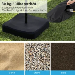 Sonnenschirmständer mit Sandsäcken (80 kg Füllkapazität) & 2 Feststellknöpfen Schirmständer