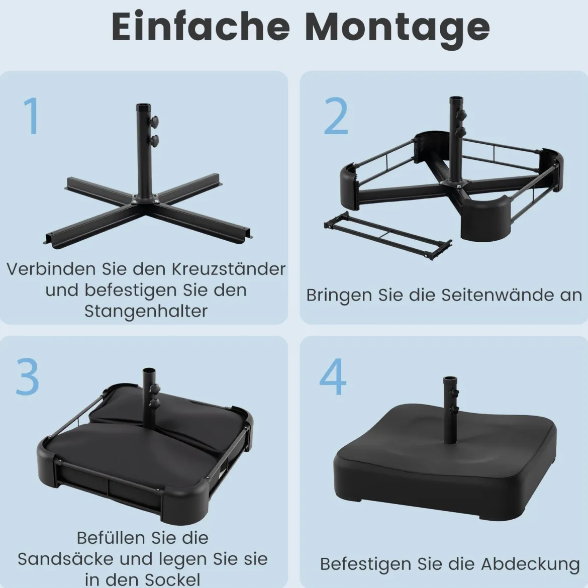 Sonnenschirmständer mit Sandsäcken (80 kg Füllkapazität) & 2 Feststellknöpfen Schirmständer