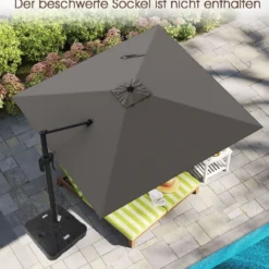 Sonnenschirm 300 x 300 cm Ampelschirm mit Kurbel Gartenschirm neigbar 360° drehbar Anthrazit