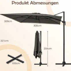 Sonnenschirm 300 x 300 cm Ampelschirm mit Kurbel Gartenschirm neigbar 360° drehbar Anthrazit