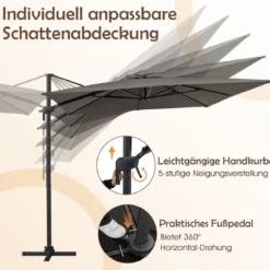 Sonnenschirm 300 x 300 cm Ampelschirm mit Kurbel Gartenschirm neigbar 360° drehbar Anthrazit