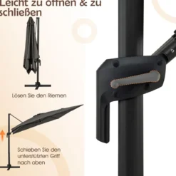 Sonnenschirm 300 x 300 cm Ampelschirm mit Kurbel Gartenschirm neigbar 360° drehbar Anthrazit