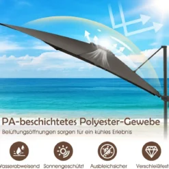 Sonnenschirm 300 x 300 cm Ampelschirm mit Kurbel Gartenschirm neigbar 360° drehbar Anthrazit