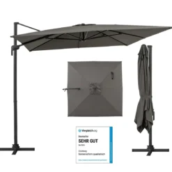 Sonnenschirm 300 x 300 cm Ampelschirm mit Kurbel Gartenschirm neigbar 360° drehbar Anthrazit
