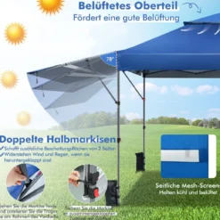 Sonnenschutzzelt Aufklappbares Überdachungszelt 300 x 537 x 270-290 cm Blau