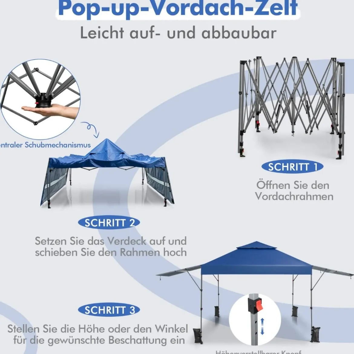 Sonnenschutzzelt Aufklappbares Überdachungszelt 300 x 537 x 270-290 cm Blau