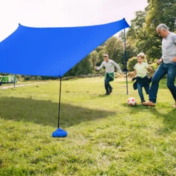 Sonnensegel Camping Sonnenschutz mit 4 Sandsäcken und 2 Alustangen Lycra Sonnendach Blau