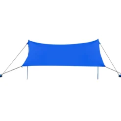 Sonnensegel Camping Sonnenschutz mit 4 Sandsäcken und 2 Alustangen Lycra Sonnendach Blau