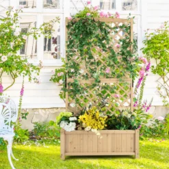 Spalier mit Blumenkasten aus Tannenholz Pflanzkasten für Kletterpflanzen Hochbeet mit Rankgitter