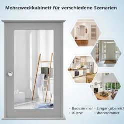 Spiegel Badezimmerschrank Wandschrank Aufbewahrungsschrank mit Einzelner 34 x 15 x 53 cm Grau