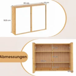 Spiegelschrank aus Bambus Badezimmerschrank mit Spiegel Wandschrank mit 2 Türen Natur