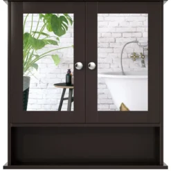 Spiegelschrank Badezimmer Badschrank mit Spiegel Badezimmerschrank mit höhenverstellbarer Ablage Badezimmerspiegel Braun