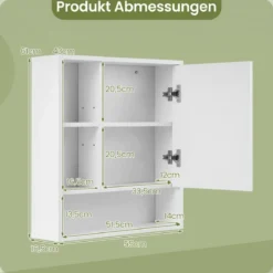 Spiegelschrank mit Offenen Fächern & Verstellbaren Ablagen Badschrank mit Spielgeltür Weiß