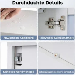Spiegelschrank mit Spiegeltür & 3 Offenen Regalen Hängeschrank Wandschrank Weiß